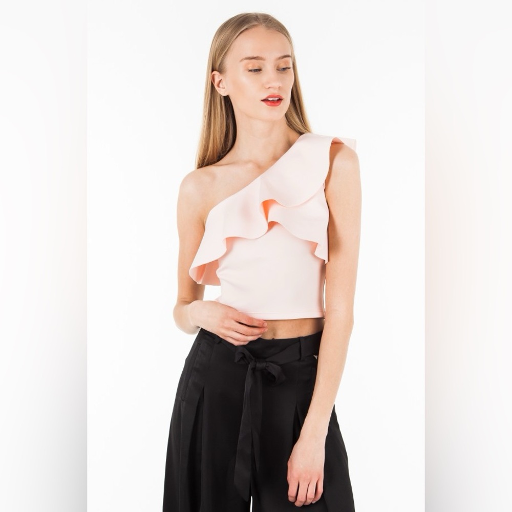 NWOT Guess‎ Peach Pastel One Shoulder Ruffle Top Blouse Large L